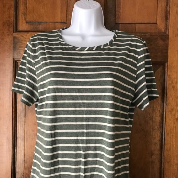 Green & Ivory Striped Short Sleeve Pullover Dress Large - Picture 2 of 9
